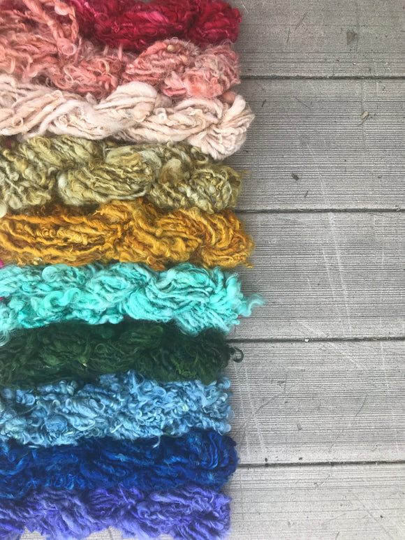 curly handspun rainbow of yarns