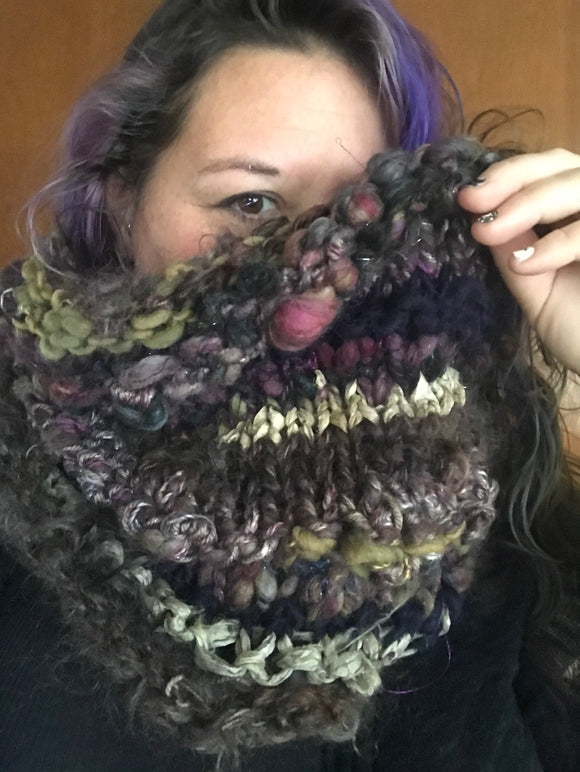 Purple handknit cowl snood