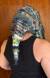Handknit scrappy elf hood hat, handspun yarn