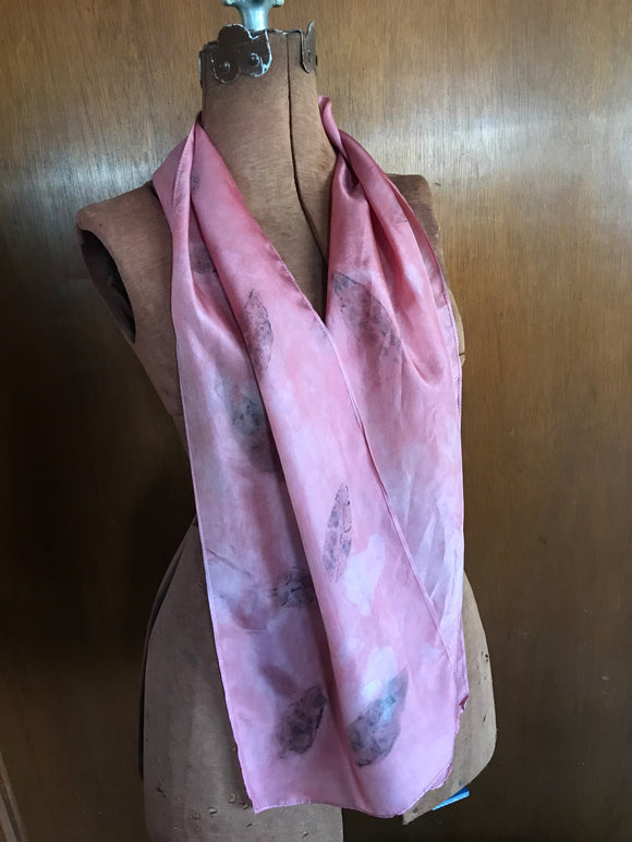 Pink leaves - naturally hand dyed silk scarf