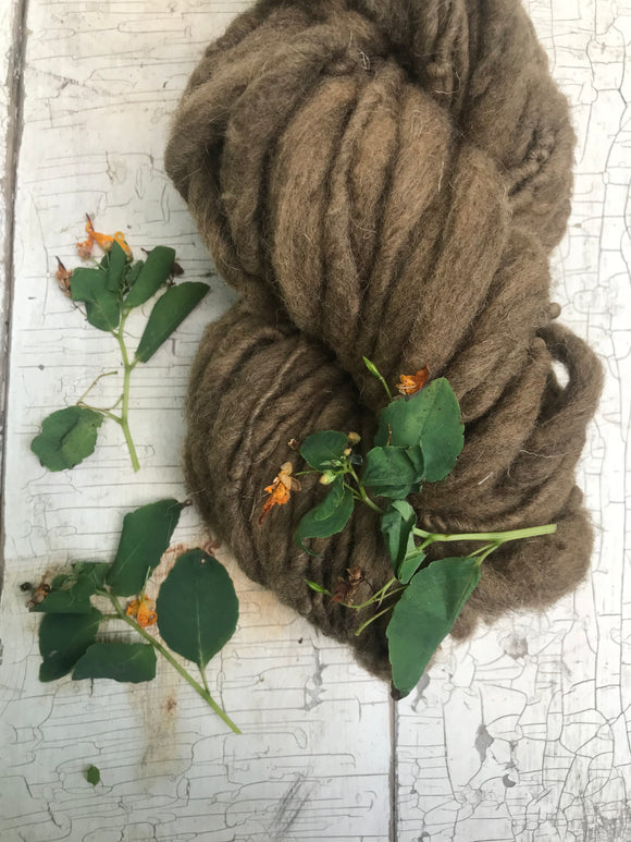 Jewelweed, heathered naturally dyed handspun yarn, 20 yards