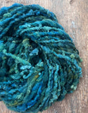 Tidal - nubbly blue green handspun Southdown wool art yarn