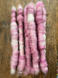 Cochineal pink naturally dyed art rolags spinning fiber