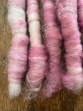 Cochineal pink naturally dyed art rolags spinning fiber