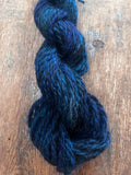 Royal blue handspun yarn two ply lincoln wool yarn, 50 yards