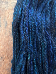 Royal blue handspun yarn two ply lincoln wool yarn, 50 yards