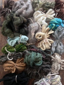 20 mini skein art yarn sampler - greens and neutrals, weaving, junk journal, doll making, felting