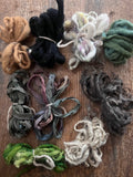 20 mini skein art yarn sampler - greens and neutrals, weaving, junk journal, doll making, felting