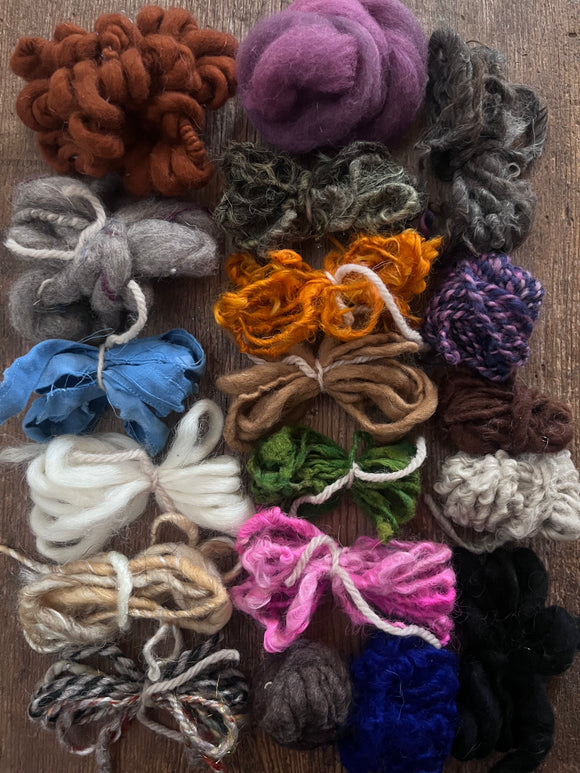 20 Mini Skein Art Yarn Sampler - Multicolors, Weaving, Junk Journal, Doll Making, Felting