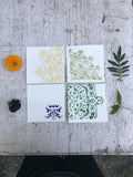 Botanically stenciled notecards, tapestry set