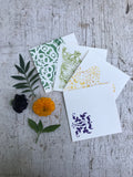 Botanically stenciled notecards, tapestry set