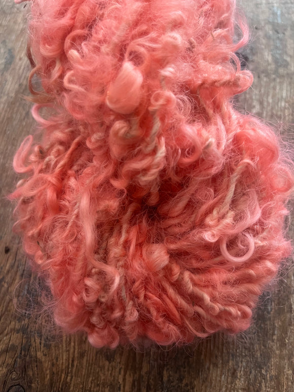 Coral, handmade curly bulky lincoln wool art yarn