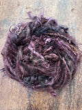 Plum Pudding, plummy coppery handspun mohair yarn, 20 yards