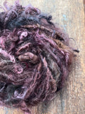 Plum Pudding, plummy coppery handspun mohair yarn, 20 yards