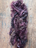 Plum Pudding, plummy coppery handspun mohair yarn, 20 yards