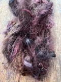 Plum Pudding, plummy coppery handspun mohair yarn, 20 yards