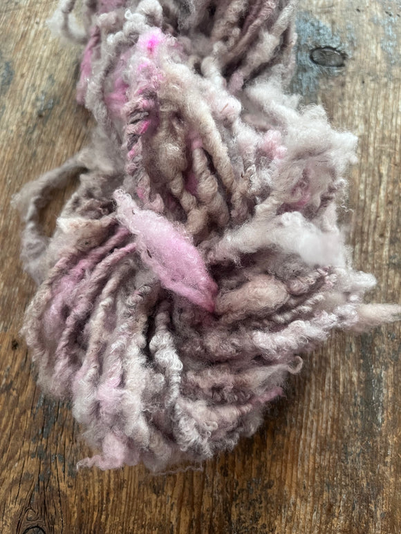 Pastel pink wispy soft handspun wool art yarn, 20 yards