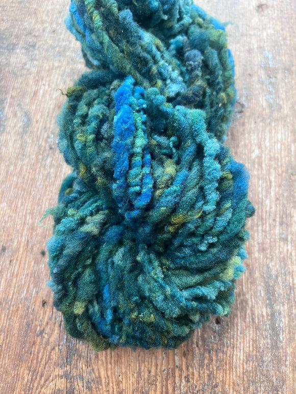 Tidal - nubbly blue green handspun Southdown wool art yarn