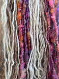 Satisfaction, scrappy handspun self striping yarn, 50 yards