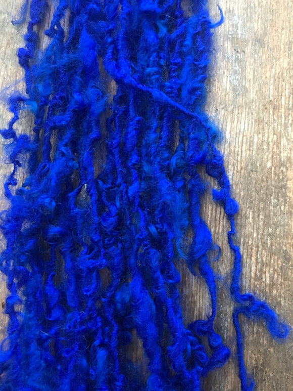 Royal Blue curls - handspun yarn, 20 yards