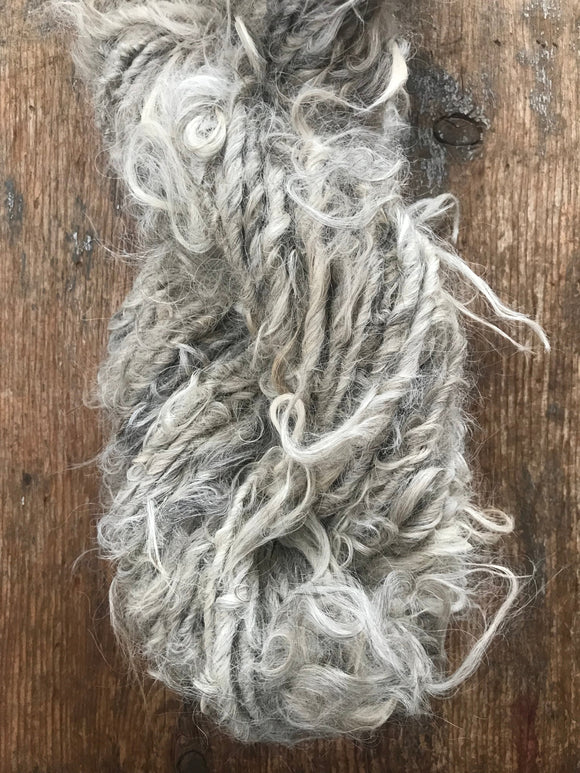 Silver suri llama lockspun yarn, 20 yards