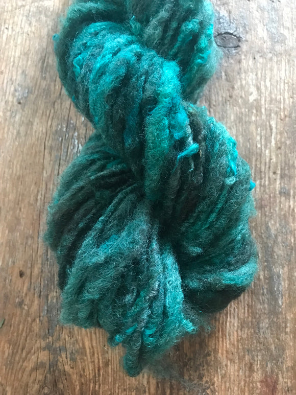 Teal overdyed Finnsheep wool locks yarn, 20 yards