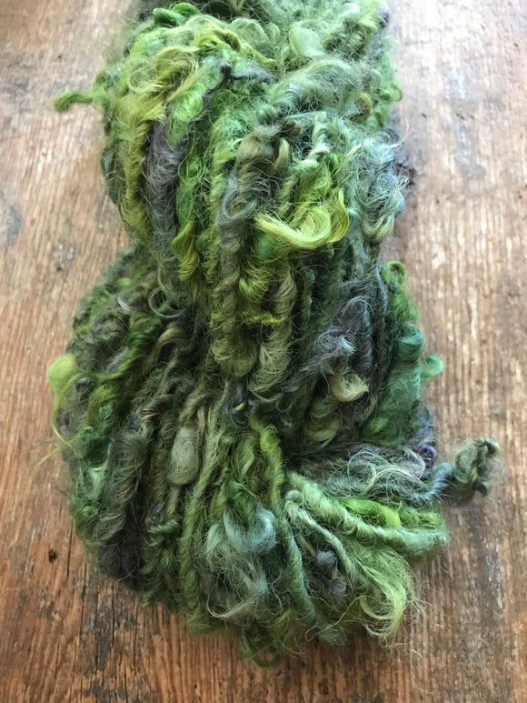 Squiggle green Lincoln wool locks yarn, 50 yard