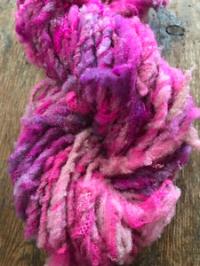 Unbelievable - 20 yards hot pink handspun southdown wool art  yarn