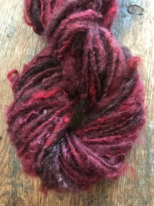 The Wine-Dark Sea red Finnsheep wool locks yarn, 20 yards