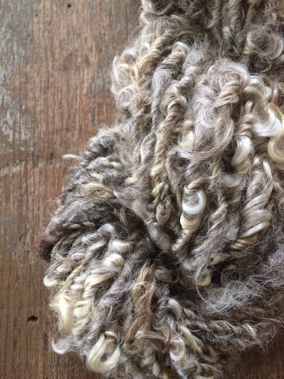 Grey curly yarn, 50 yards