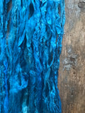 Teal hand dyed sari silk yarn, 20 yards