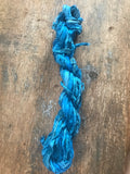 Teal hand dyed sari silk yarn, 20 yards