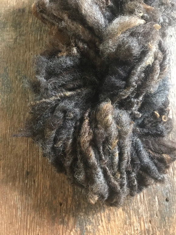 Dark undyed corriedale handspun yarn, 20 yards corriedale wool
