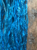 Teal hand dyed sari silk yarn, 20 yards