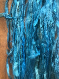 Teal hand dyed sari silk yarn, 20 yards