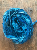 Teal hand dyed sari silk yarn, 20 yards