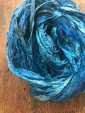 Teal hand dyed sari silk yarn, 20 yards